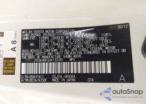 2012 Toyota Fj Cruiser из США, поврежденный, VIN JTEBU4BF6CK132335